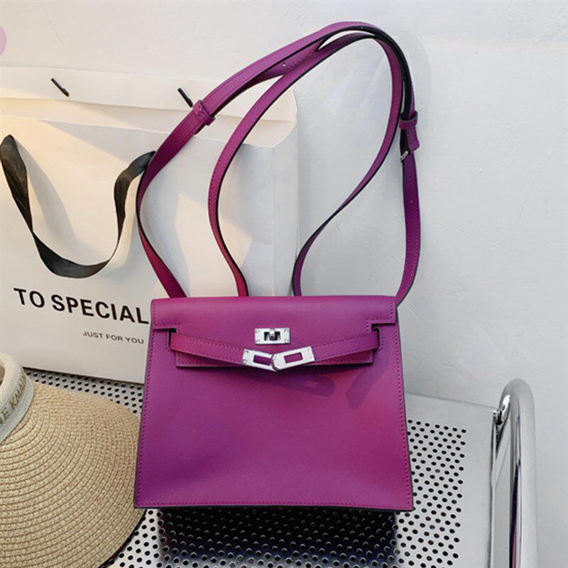 跳舞包女高级感海葵紫色真皮小方包2025新款时尚百搭双肩凯莉包包