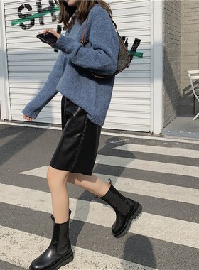 孕妇短裤秋冬外穿时尚黑色孕妇阔腿裤中裤5分裤毛边puY皮休闲靴裤