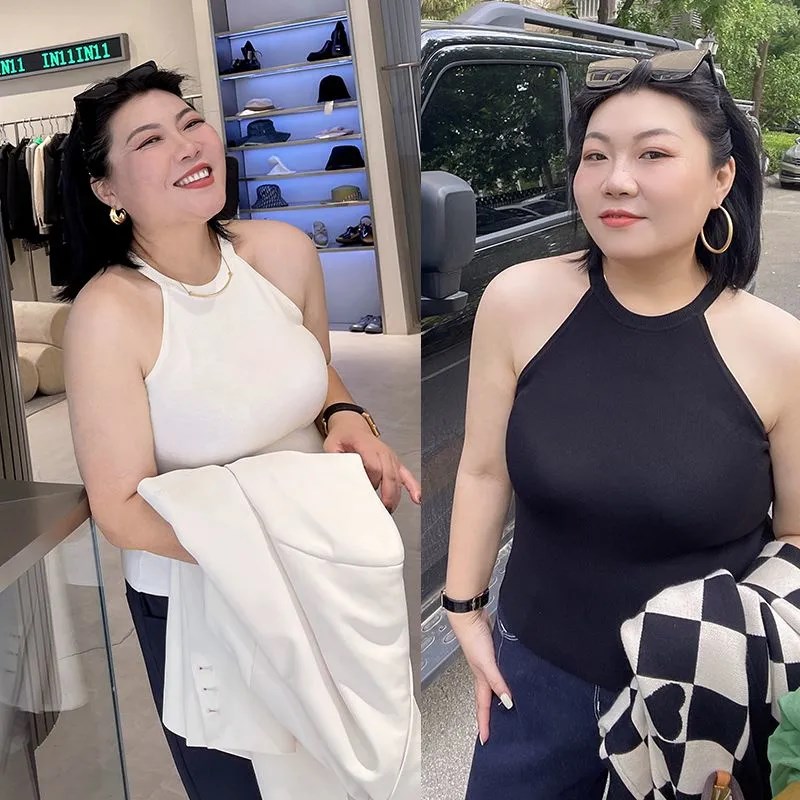 大码胖妹妹mm2023新款辣妹炸街内搭挂脖纯欲风针织吊带背心上衣女