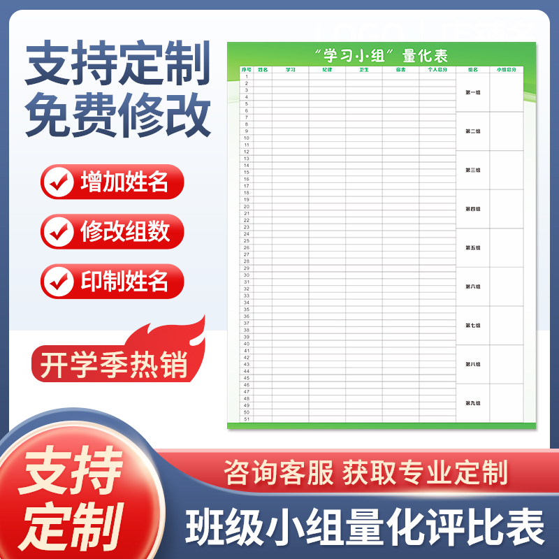 班级小组量化评比表中学初中学个人学生积分表考核V栏文化布置墙