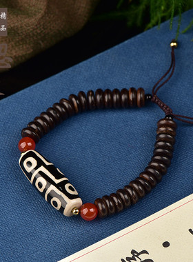 西藏天珠b手串椰壳手串手链老天珠手串九眼三眼个性手链男女款手