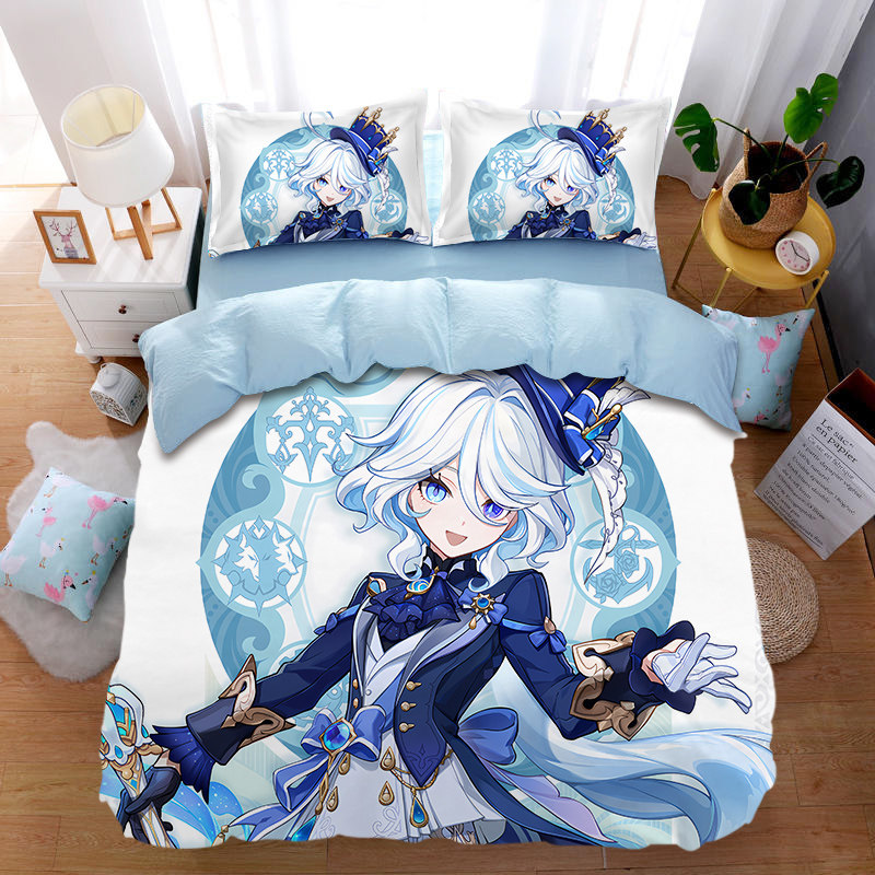 定做动漫原神全棉四件套1.5m床学生宿舍芙宁娜Q纯棉被套床单三件