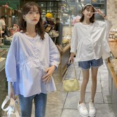 孕妇衬衫 宽松娃娃衫 上衣春s秋款 小个子九分袖 200斤 短款 加肥加大码