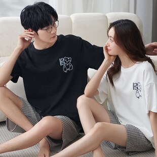 情侣睡衣夏季纯棉女士韩版短袖短裤男士宽松加大S码外穿家居服套