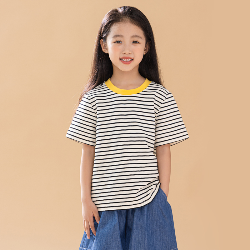 女童短袖t恤纯棉夏季2025新款儿童半袖条纹T恤休闲亲子款百搭童装