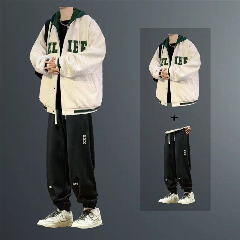 秋冬季男生潮流夹克学生一t套搭配休闲运动套装潮牌两件套宽松外