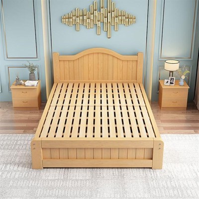 现代简约原木色实木床1.5米欧式双人床单人床家用1.8米经济儿童床