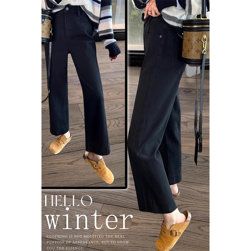 2025春季新款黑色直筒牛仔裤女大码胖mm显瘦梨形身材宽松阔腿裤子