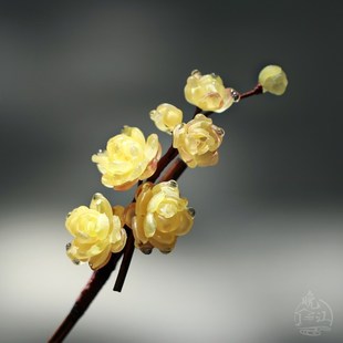 黄腊梅 热缩花簪竹子发簪新中式发钗簪子国风汉服发饰头簪盘发女