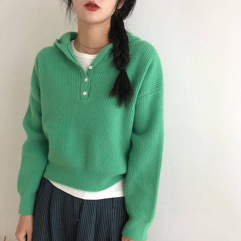 连帽毛衣秋冬女宽松慵懒风2024新款复古韩系高级感针织衫上衣外穿