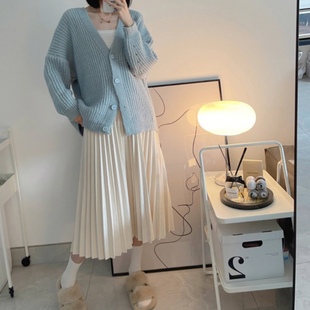 孕妇装秋冬新款毛呢百褶垂坠感中长字半身裙托腹S半身裙a字大摆裙