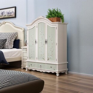 美式复古实木别墅家用卧室大衣柜主臥大衣橱成品柜W子一体衣帽柜