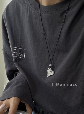 爱心皮绳黑绳项链女长款毛衣链纯银高级感轻奢小众秋冬2024年新款