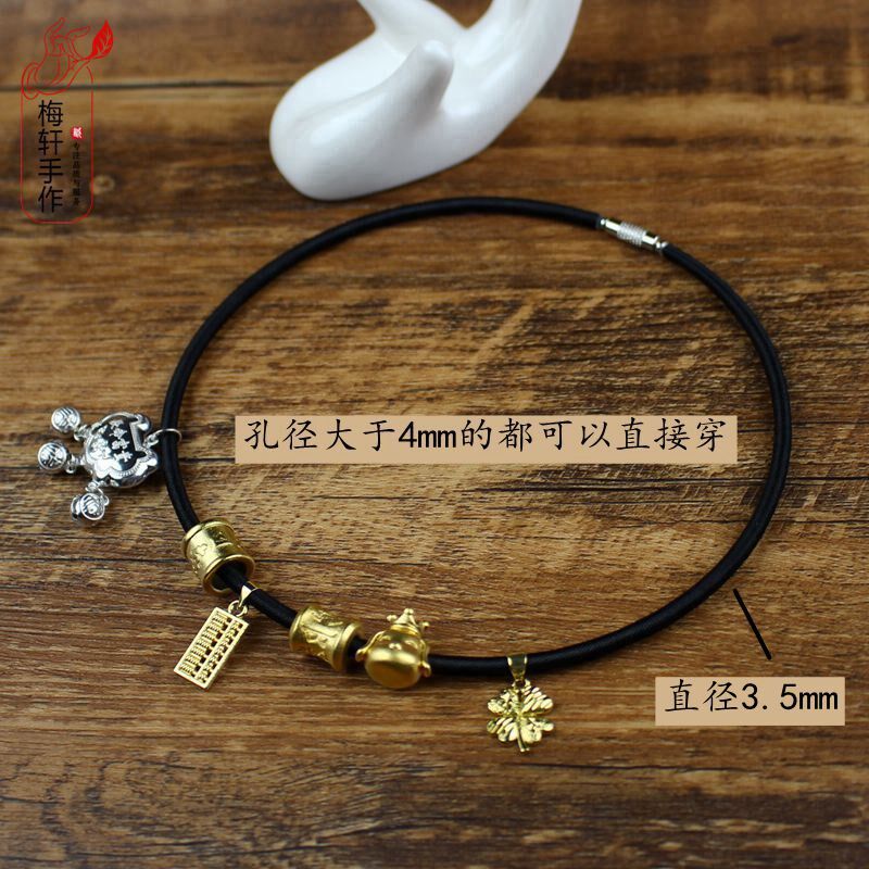 成人女手工编织项圈3D硬金硬银金锁银锁吊坠锁骨链绳颈链戴脖子