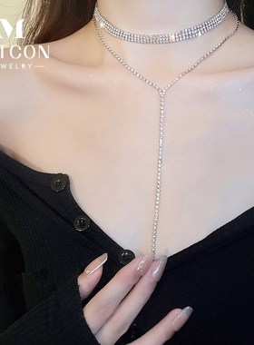 项链女满钻超闪流苏轻奢小众设计高级感气质简约胸链锁骨链颈链女