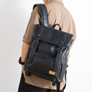 潮流复古双肩包皮质个性大容量旅行旅行背包学院风学生书包电脑包