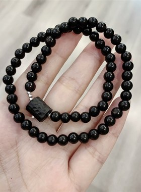 黑檀木搭配锤纹直筒珠子两圈女款手链 女款木质手串