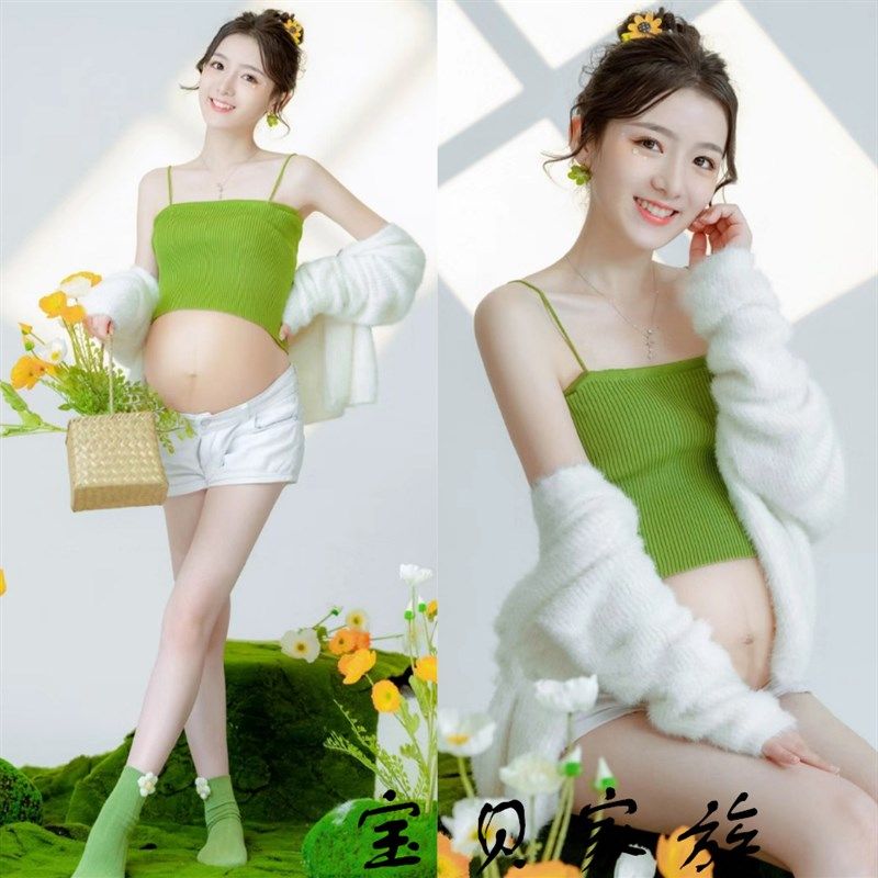 孕妇照服装影楼新款日系小清新少女感孕妇装大肚T妈咪写真拍照衣