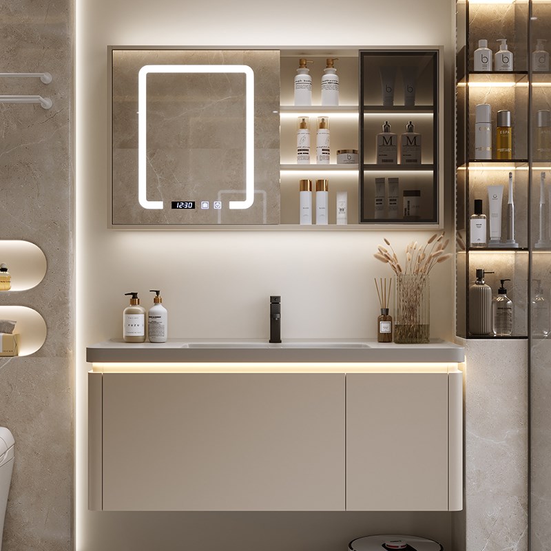 绮美石肤感一体盆浴室柜组合简约卫生间洗漱台洗脸盆洗手盆组合柜