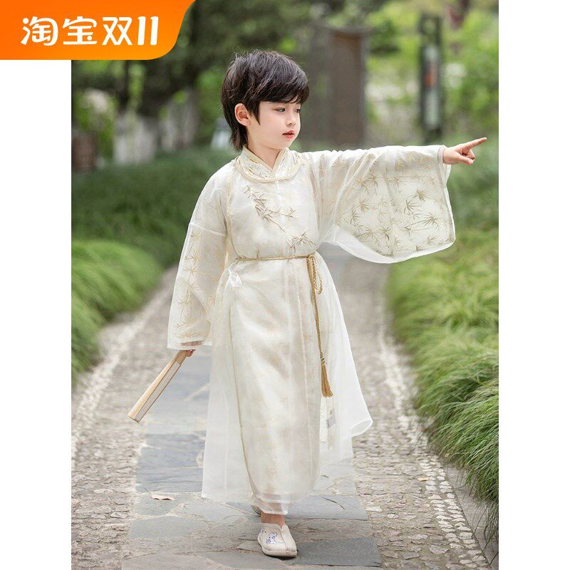 【白竹青衫】男童汉服唐装国风民族服装小少爷春秋男孩儿子圆领袍