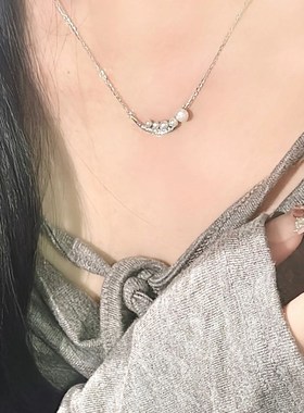 999纯银珍珠微笑项链女生轻奢小众高级感锁骨链闺蜜新款2024爆款