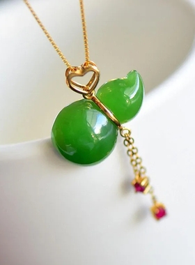 和田碧玉流苏葫芦吊坠女小清新复古锆石锁骨链小众时尚个性送妈妈
