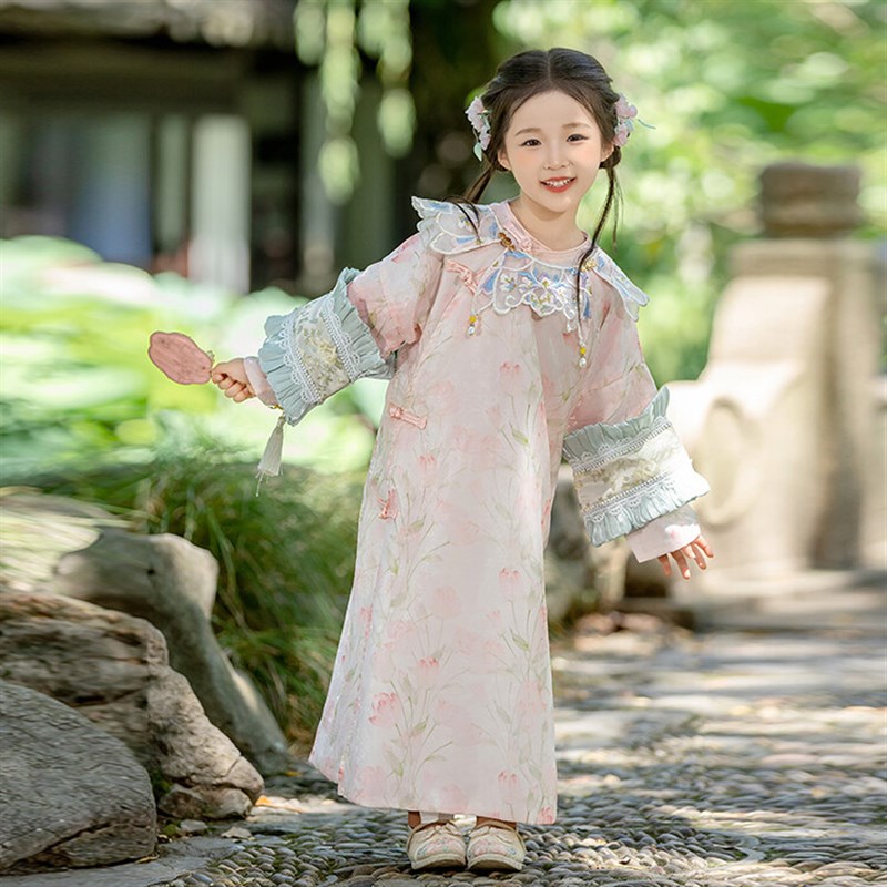 女童旗袍汉服2024秋装新款儿童古装衣服中国风童装小女孩唐装超仙