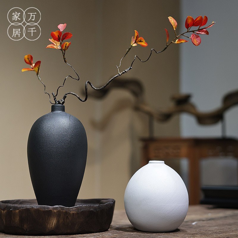 新中式陶瓷小花瓶黑白插花摆件家居客厅茶桌茶室民宿博古架装饰品