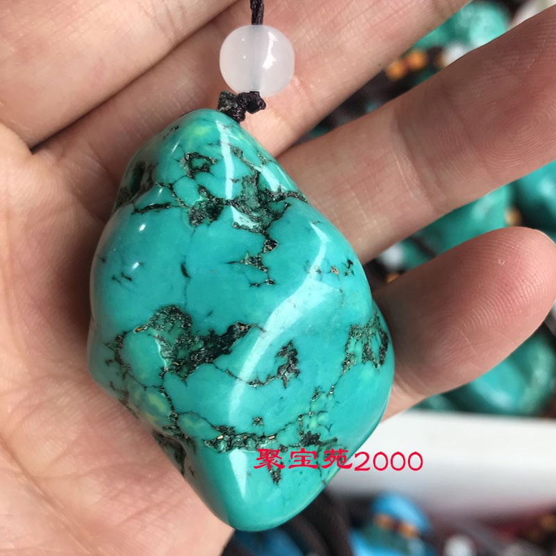 湖北天然原矿高瓷蓝绿松石随形手把件吊坠腰挂优化松原石文玩奇石
