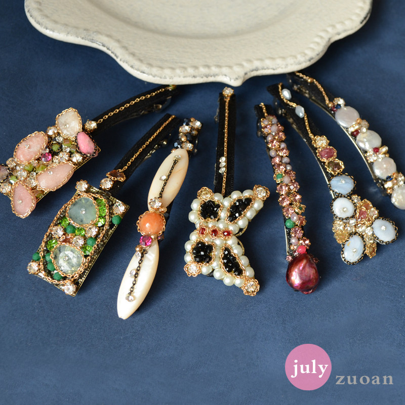 韩国发饰复古奢华原石手工珍珠水晶水钻发夹弹簧夹钢夹顶夹卡子