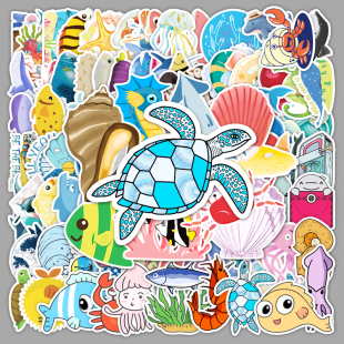 100张可爱卡通海洋系涂鸦贴纸笔记本电脑行李箱汽车手机装 饰贴纸