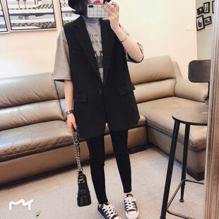 2021新款女装春装中长款显瘦马夹外套春秋女士坎肩显瘦西装马甲潮