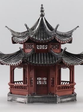 新中式古典木制八角凉亭s古建筑客厅玄关博古架售楼处软装饰品摆