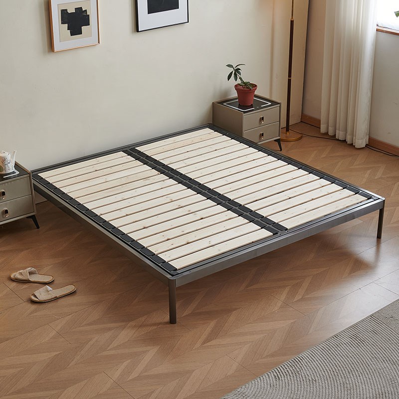 无床头铁艺双人床现代简约1.5米小户型加厚加固铁架钢木排骨架