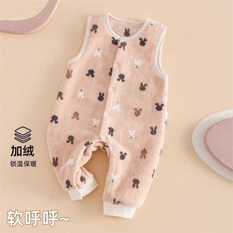 婴儿背带裤加绒裤子外穿宝宝按扣秋冬保暖棉裤婴幼儿连体衣服冬装