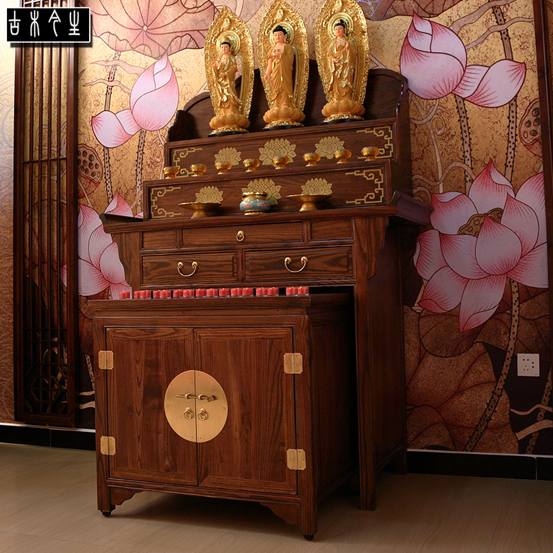 中式实木供桌佛台香案条几家用佛龛描金多层阶梯底座加高农村菩萨