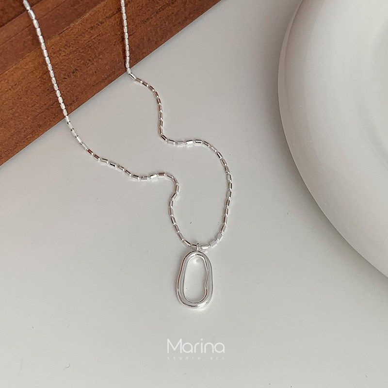 法式不规则镂空椭圆项链 通体925银毛衣链叠戴小众设计高级感女