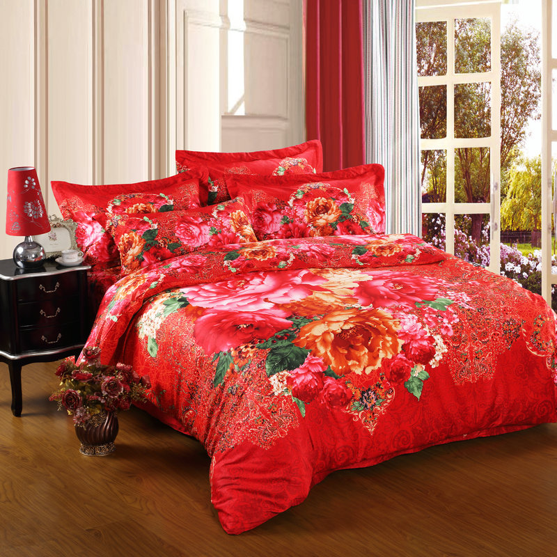 浪漫喜庆 60支长绒棉婚庆四件组 全棉纯棉新房牀上用品 被套 牀单