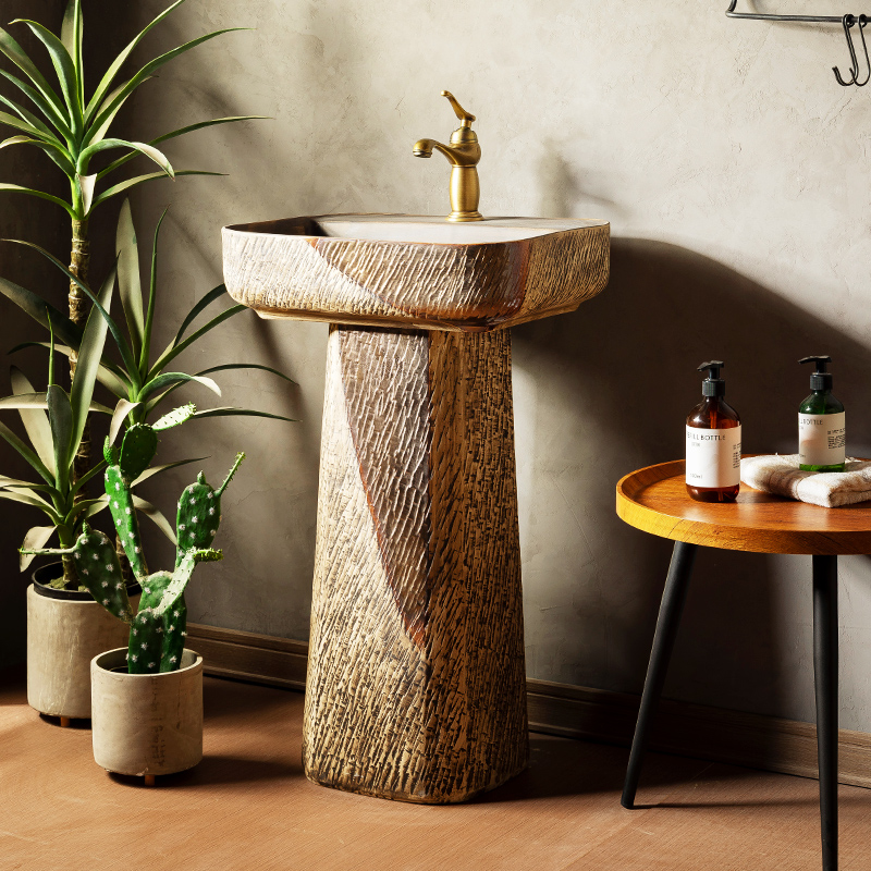 户外洗手盆庭院洗脸盆柱式落地式洗面盆复古立柱盆柱盆小院洗手池