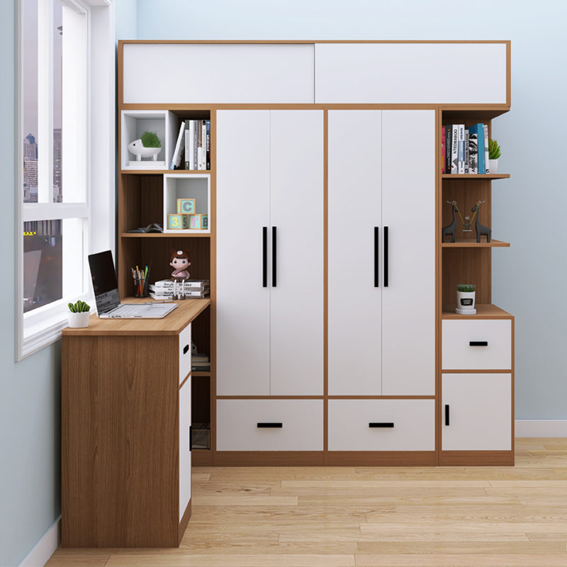 转角衣柜连电脑桌小户型卧室家用儿童拐角衣橱学习桌一体书架组合