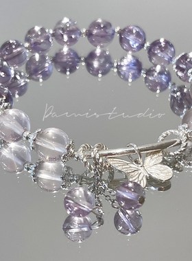 《循梦》天然紫水晶紫阿塞粉晶纯银招桃花学ye手链闺蜜礼物少女心