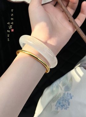 金钱进袋~天然冰种白玉手镯女轻奢小众高级感冰透素圈镯子手饰品