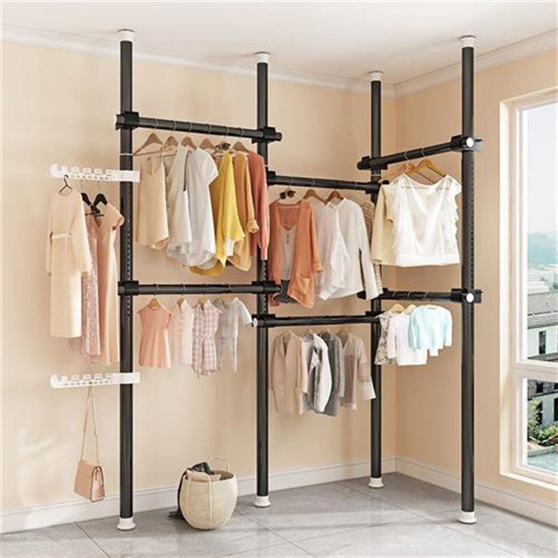 顶天立地晾衣架落地卧室内家用挂衣架伸缩晾衣杆衣帽架立式置衣架