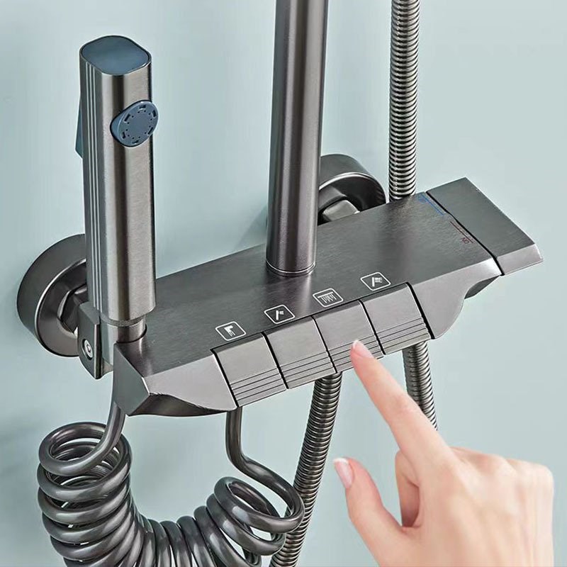 智能数显淋浴旋转花洒套装枪灰色C冷热增压家用卫生间淋雨沐浴器