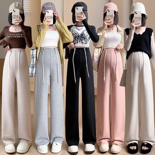 孕妇裤子2024秋冬季新款斜纹雪呢绒阔腿裤潮妈外穿慵懒风百搭长裤