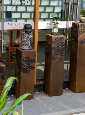 石柱摆件中式祥云柱仿石柱盆景架庭院花架摆件展示柱Y装饰拴马柱