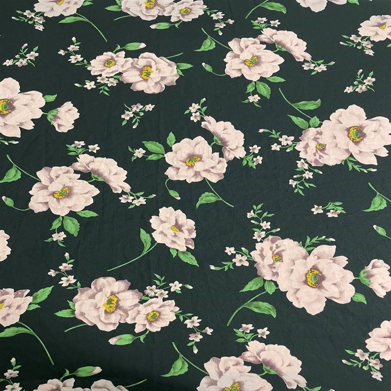 D797夏季黑底粉色印花双绉雪纺C布头 柔软垂坠透气连衣裙上衣面料