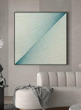 现代轻奢客厅酒店餐厅玄关装饰画绿色抽象线条背景墙壁方型挂画