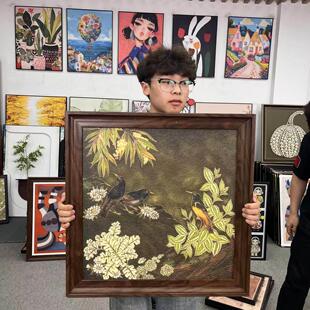 中式 饰画轻法式 复古艺术客厅挂画6060装 饰画F051 花鸟入户玄关装