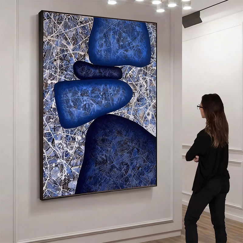 《靛石静叙》现代简约客厅装饰画抽象肌理感玄关挂画蓝色轻奢壁画